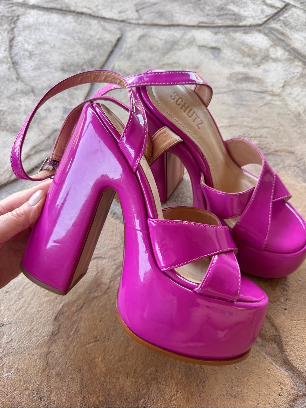 Schutz Pattie Pink Patent Leather Platform Heels Sandals Women’s 7.5